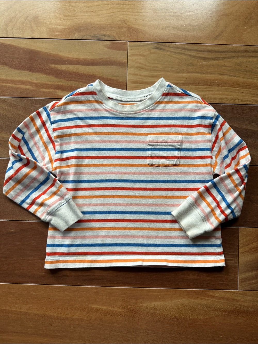 Primary Kids Long Sleeve Striped Pocket Tee - Blue Multi 4 Unisex